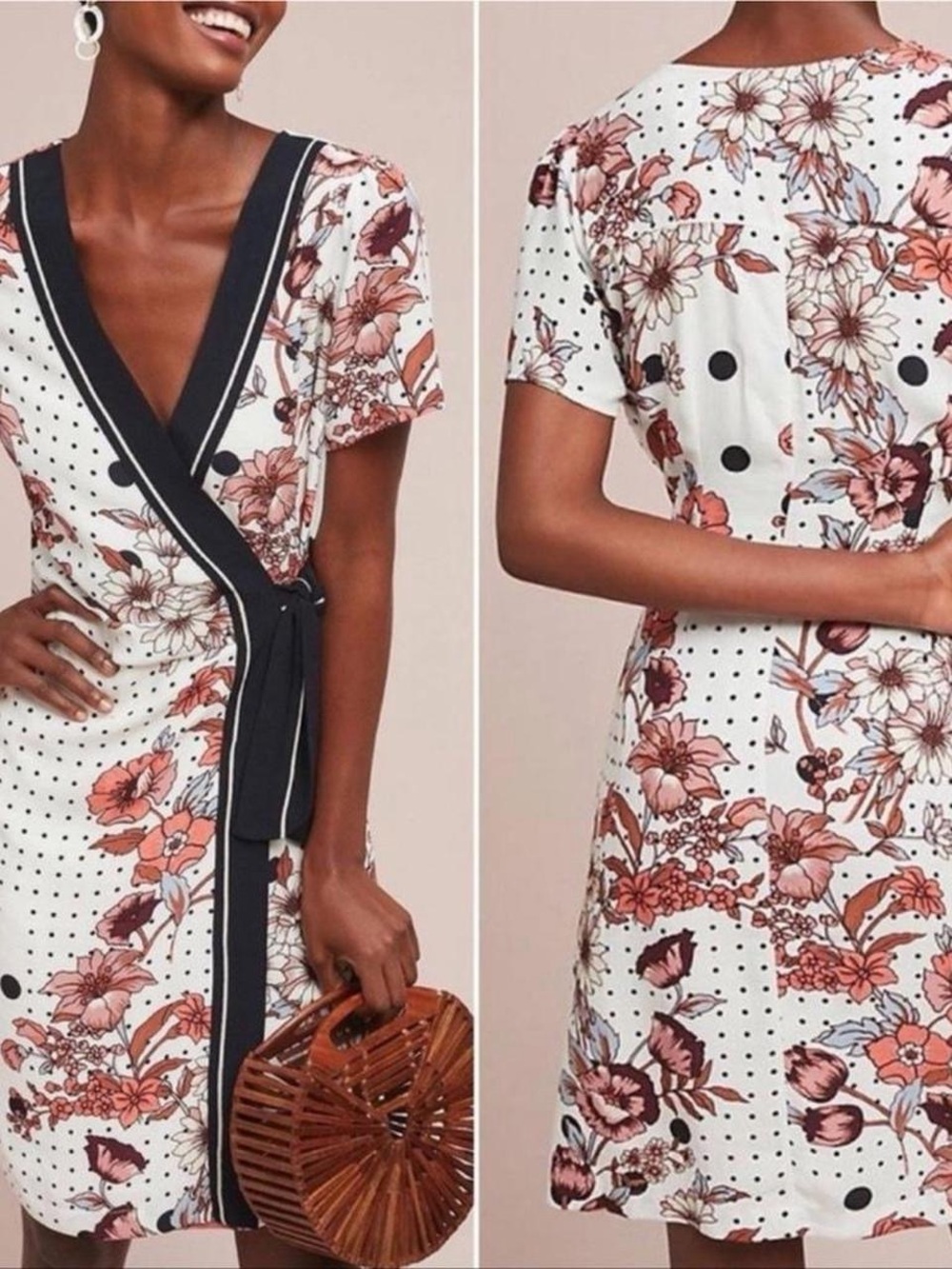 Maeve By Anthropologie Aubrey Floral Polka Dot Wrap Dress
